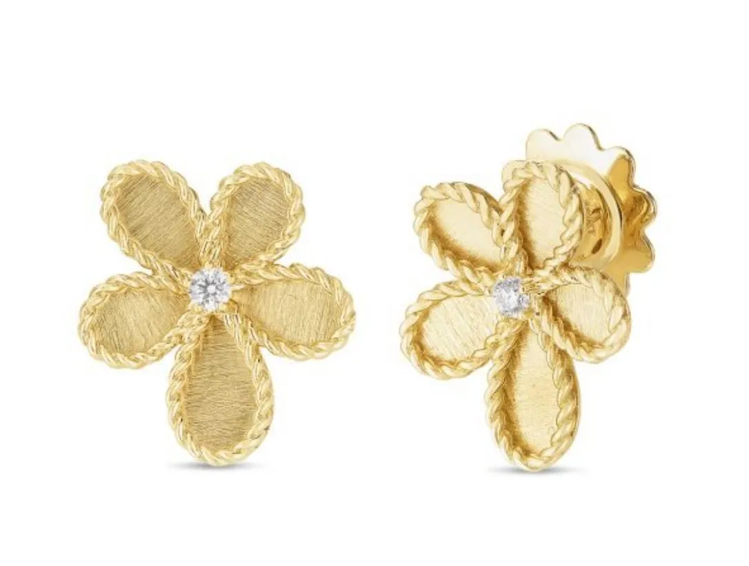 0.07ct Diamond Jasmine Flower Earrings in 18K Yellow Gold