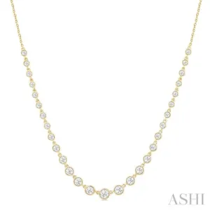 1 1/4 ctw Halfway Graduated Bezel Set Round Cut Diamond Tennis Necklace in 14K Yellow Gold
