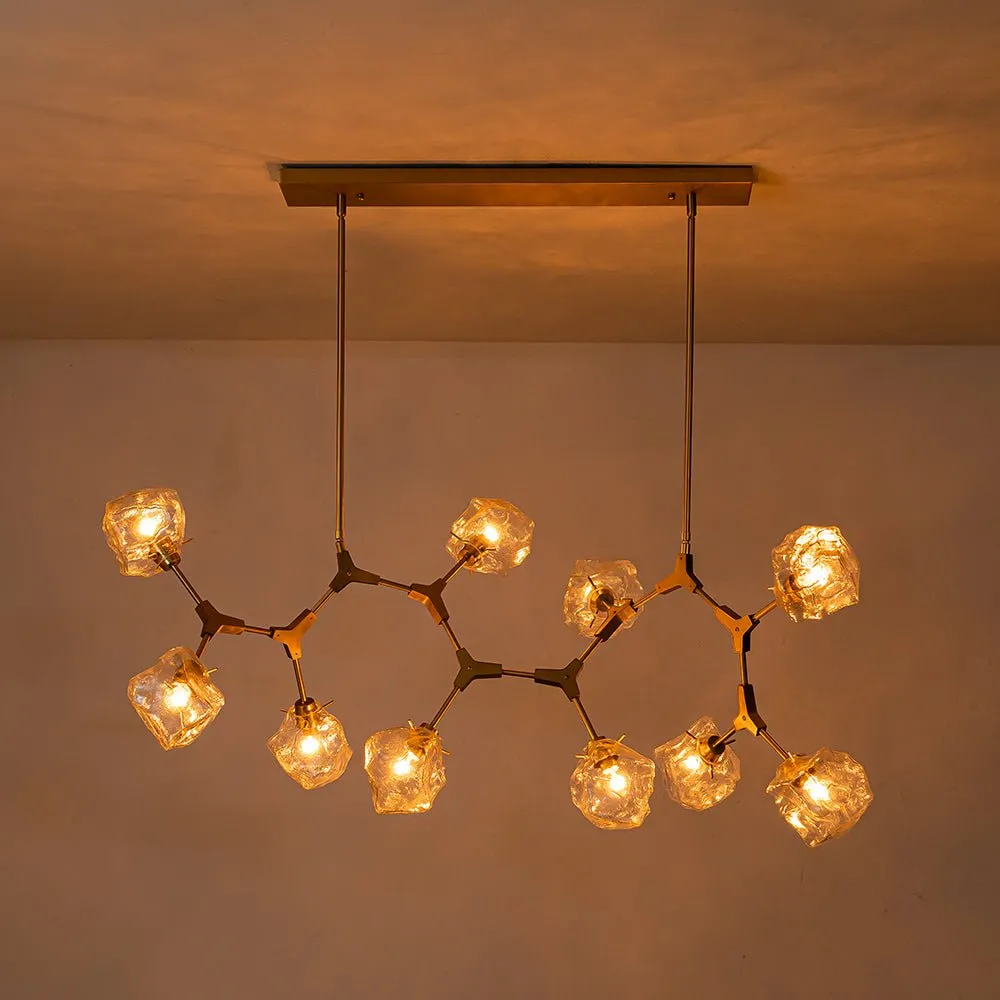 10-Light Modern Ice Glass Cube Branch Linear Chandelier