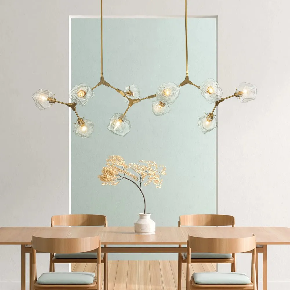 10-Light Modern Ice Glass Cube Branch Linear Chandelier