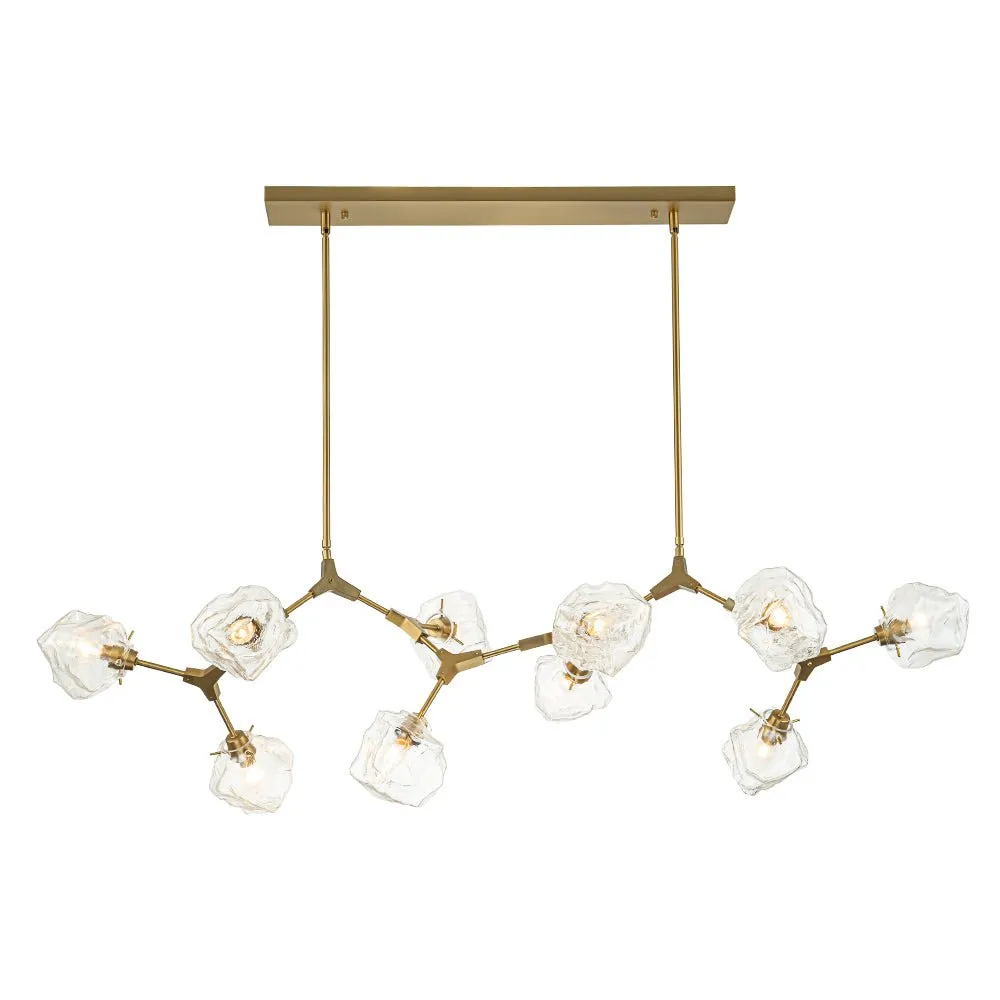 10-Light Modern Ice Glass Cube Branch Linear Chandelier