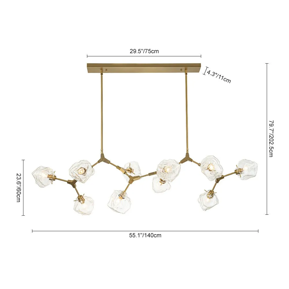 10-Light Modern Ice Glass Cube Branch Linear Chandelier