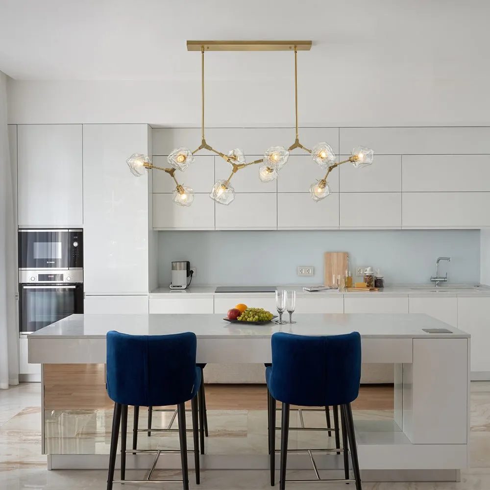 10-Light Modern Ice Glass Cube Branch Linear Chandelier
