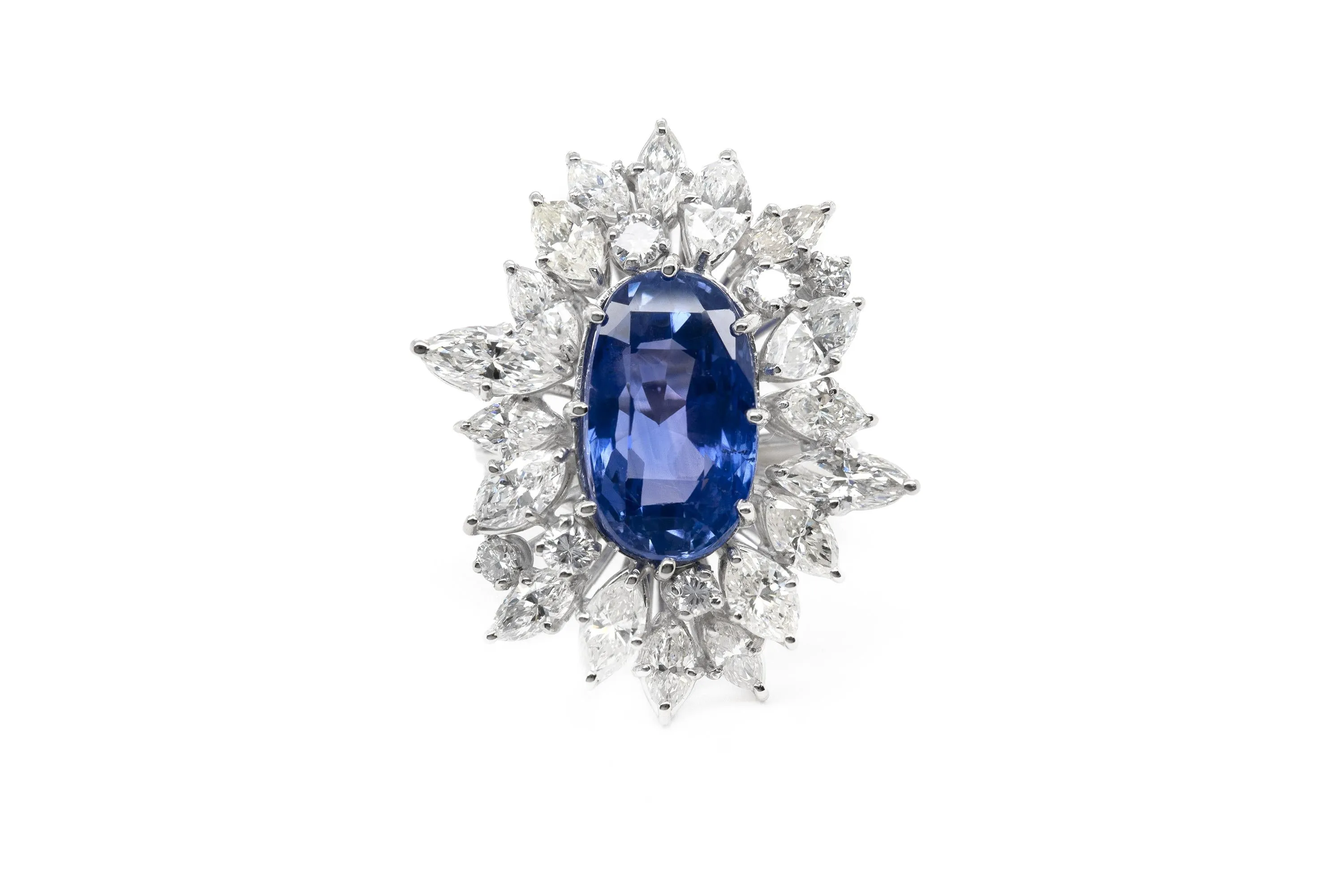 10.59 Carat Ceylon Sapphire and 5.00 Carat Diamond Cluster Ring