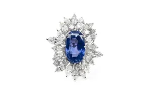 10.59 Carat Ceylon Sapphire and 5.00 Carat Diamond Cluster Ring