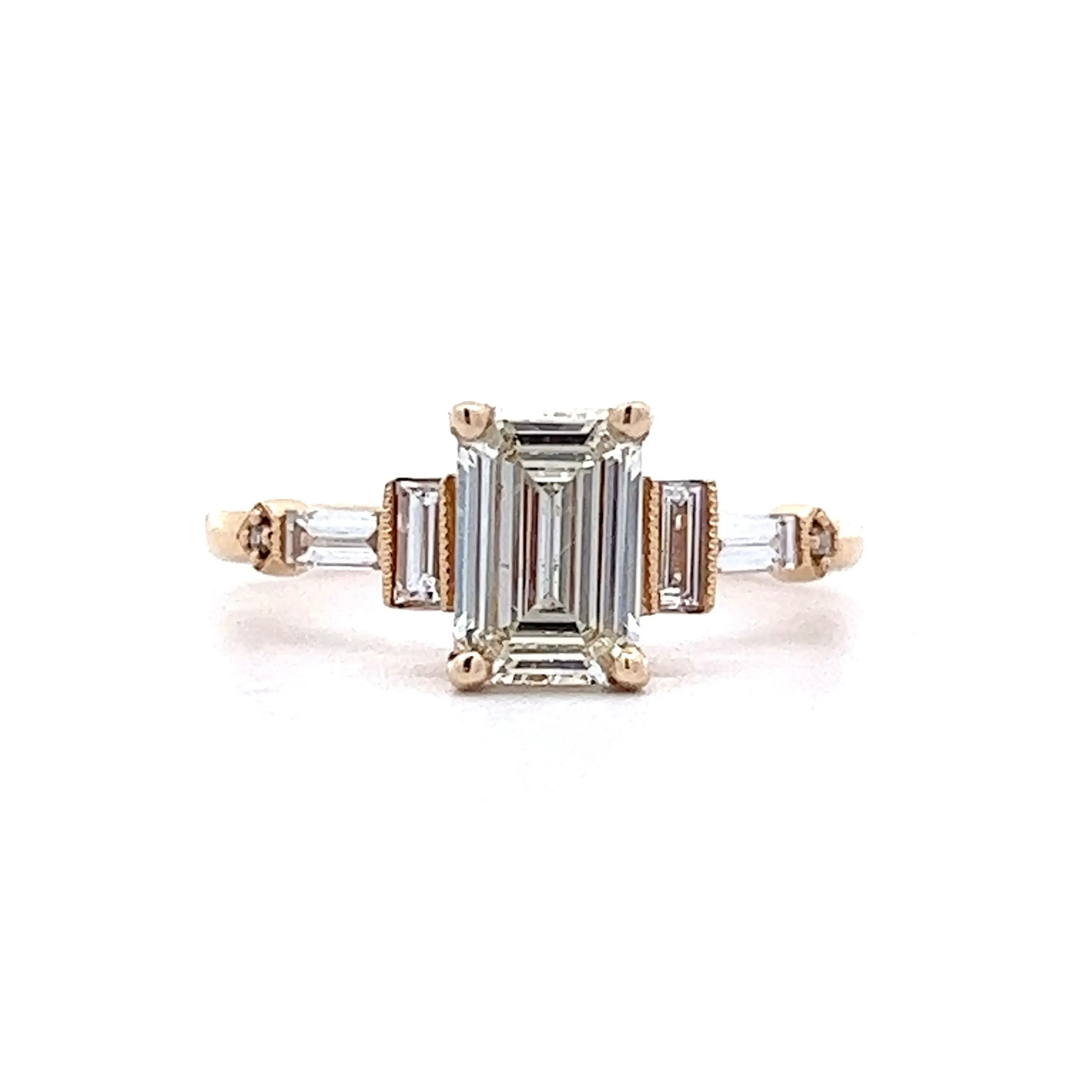 1.09 Emerald Cut Three Stone Engagement Ring in 14k Yellow Gold