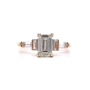 1.09 Emerald Cut Three Stone Engagement Ring in 14k Yellow Gold