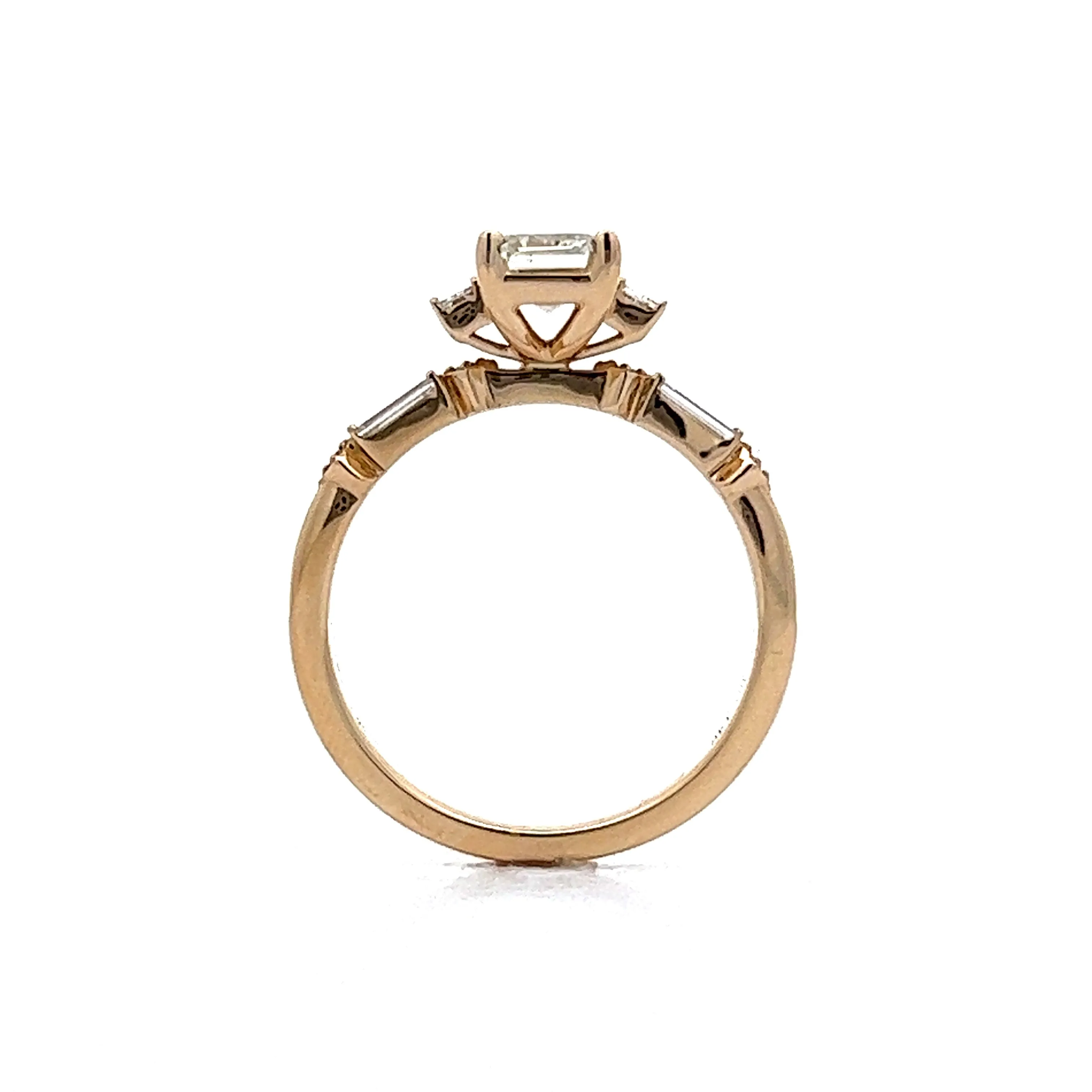 1.09 Emerald Cut Three Stone Engagement Ring in 14k Yellow Gold