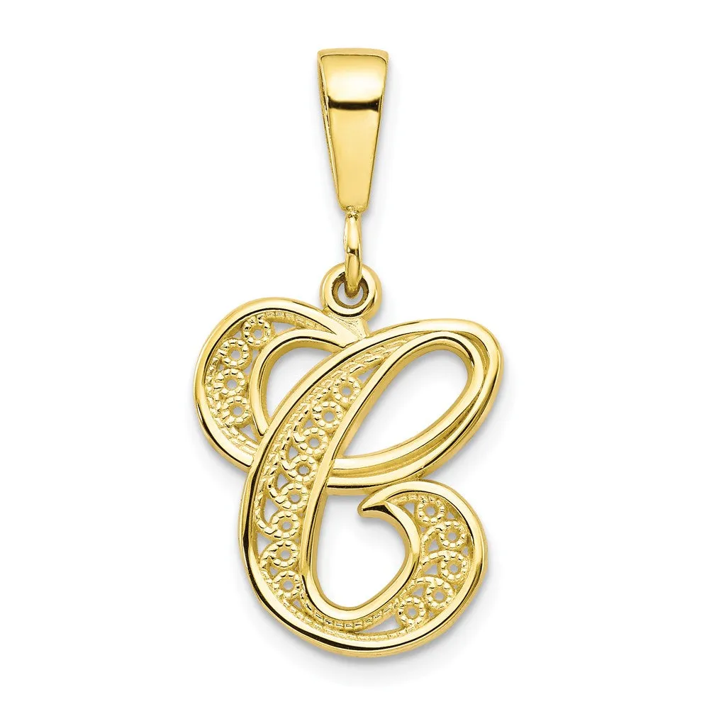 10K Gold Filigree Initial C Pendant  Elegant and Personalized Charm