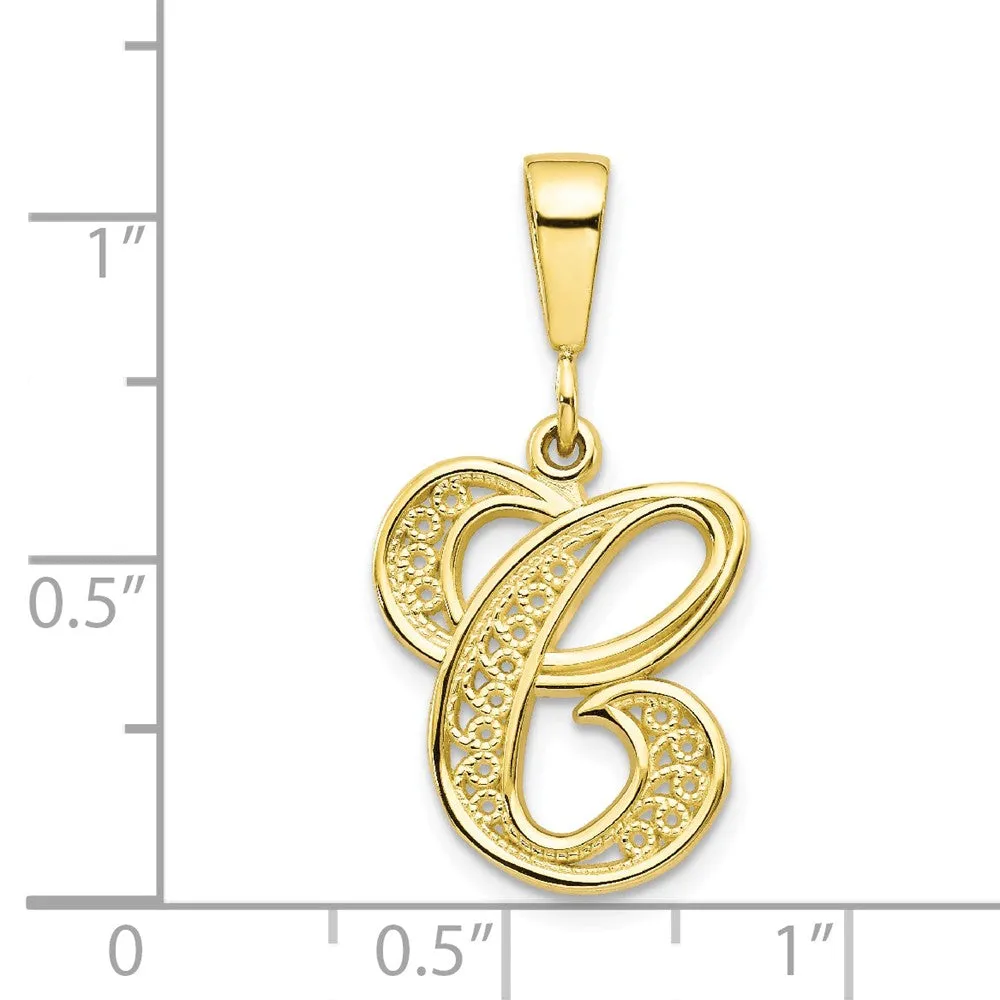 10K Gold Filigree Initial C Pendant  Elegant and Personalized Charm