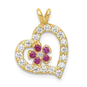 10K Gold Heart & Flower CZ Pendant with Polished Finish