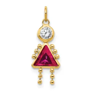 10K Gold July Birthstone Girl Charm with Polished Finish
