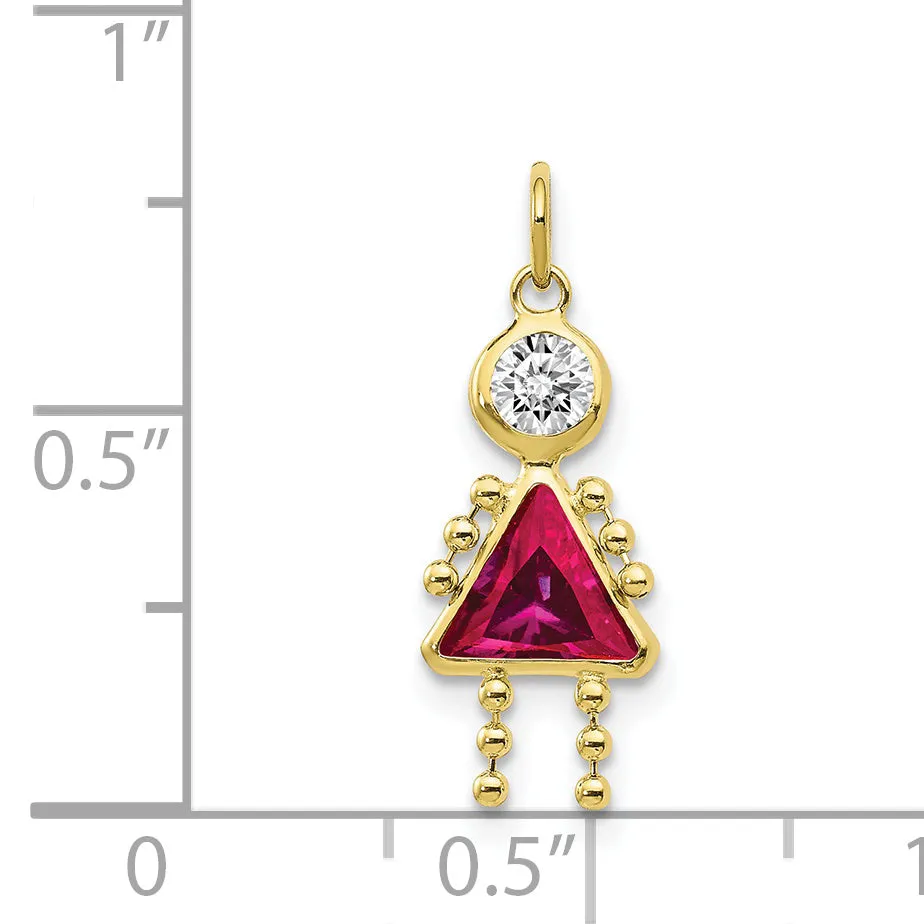 10K Gold July Birthstone Girl Charm with Polished Finish