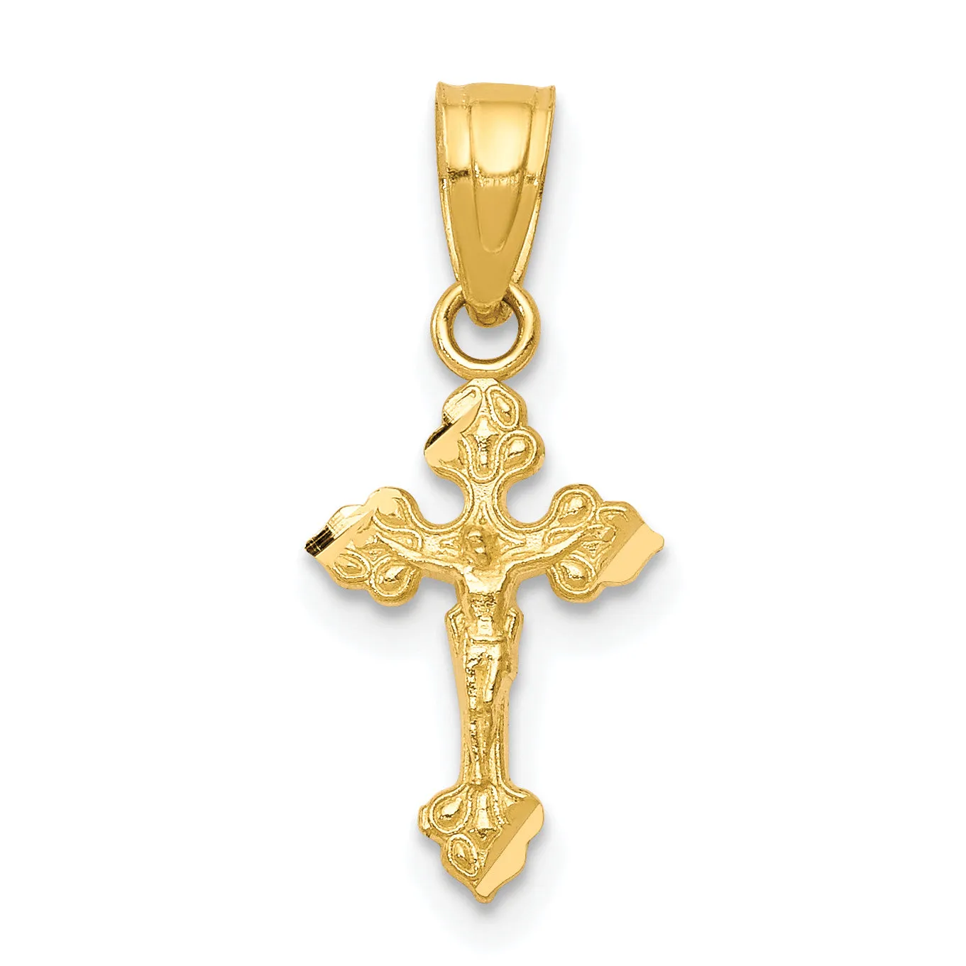 10K Gold Polished Crucifix Pendant Solid Cast Design Small