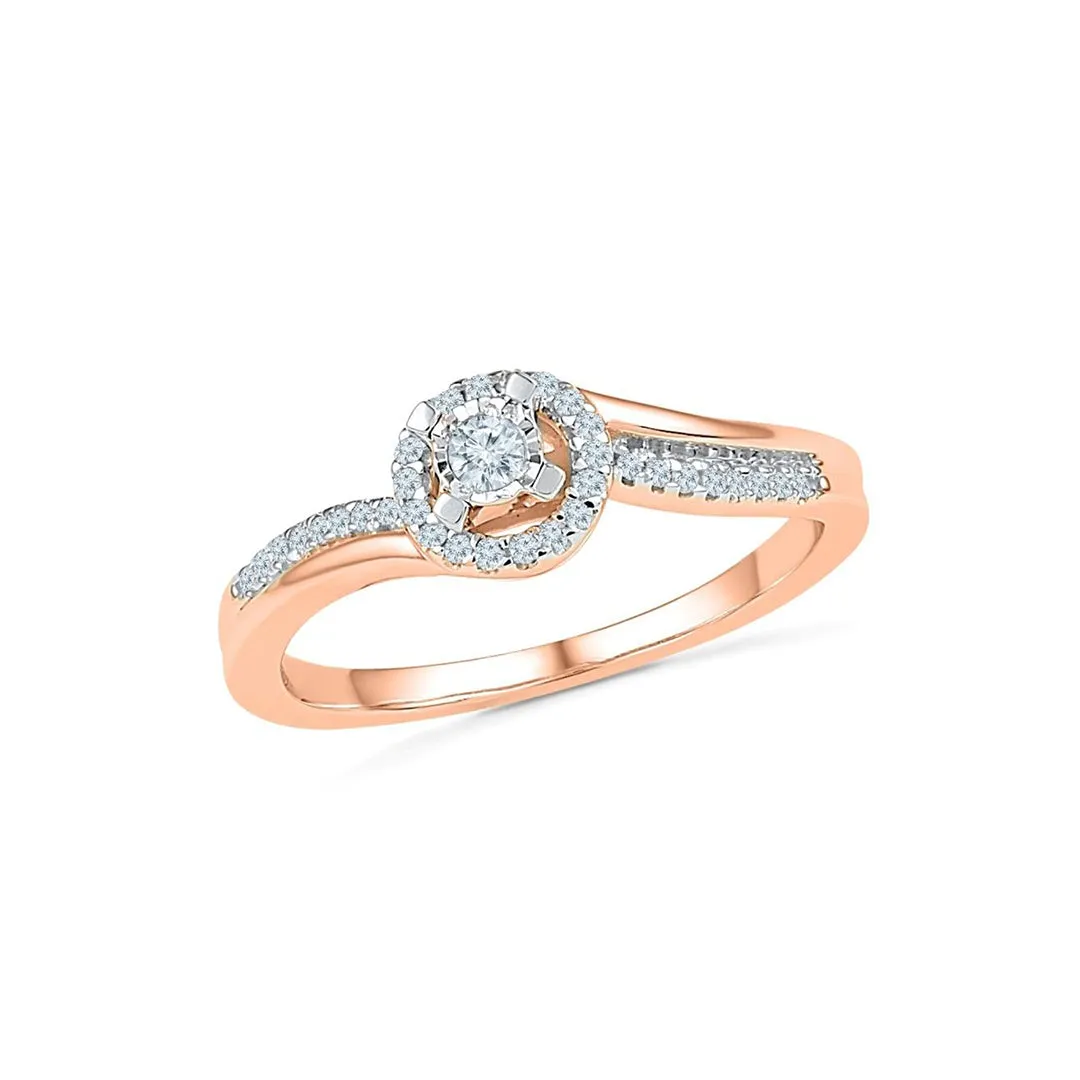 10K Rose Gold 0.15ctw Illusion-Set Round Halo Diamond Promise Ring