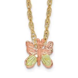 10K Tri-Color Gold Butterfly Necklace with Polished Diamond-Cut Finish