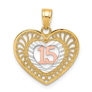 10K Two-Tone Gold Heart Pendant with White Rhodium Polished Finish