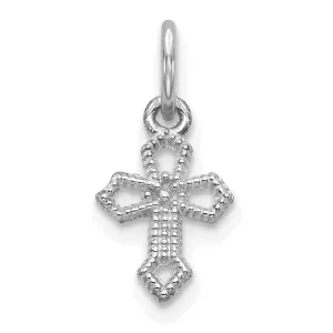 10K White Gold Passion Cross Charm with Polished Rhodium Finish