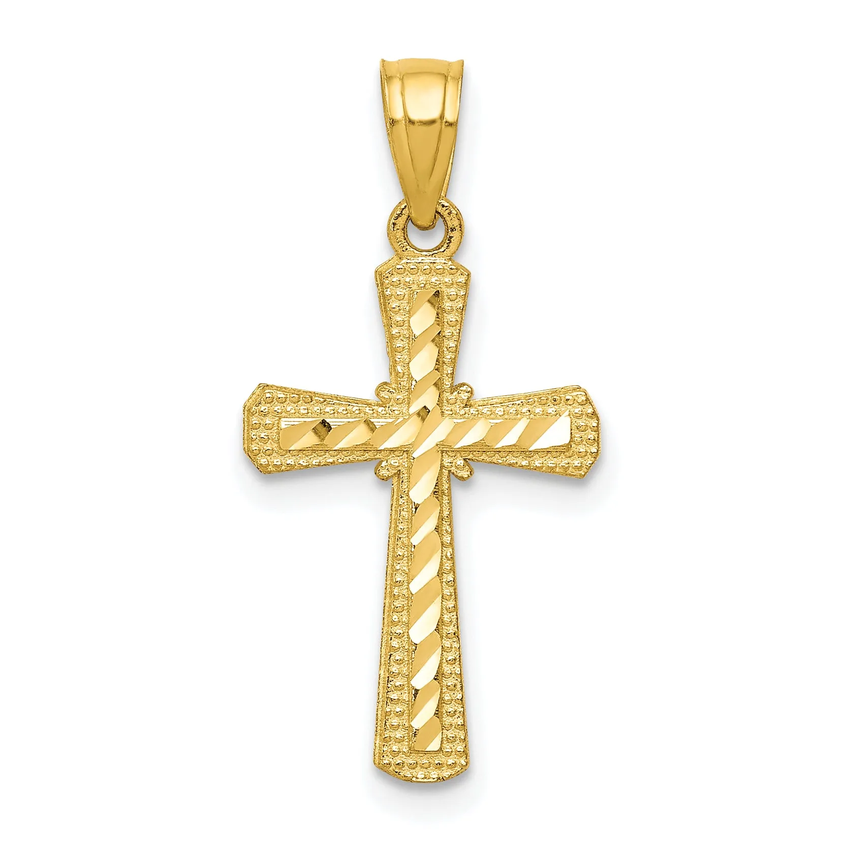 10K Yellow Gold Diamond-Cut Cross Pendant with Polished Finish