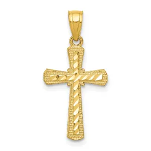 10K Yellow Gold Diamond-Cut Cross Pendant with Polished Finish