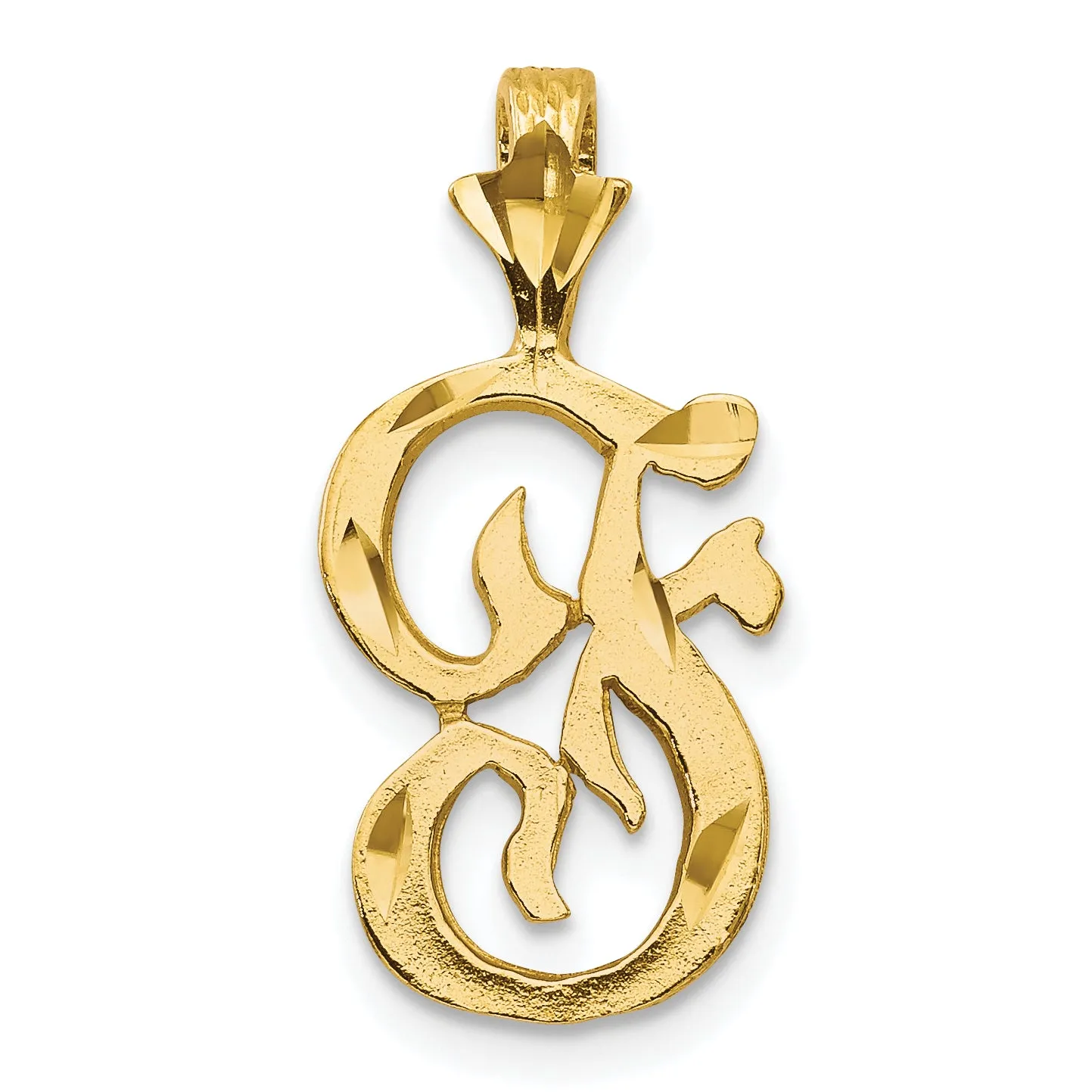 10K Yellow Gold Initial F Pendant with Polished Solid Finish