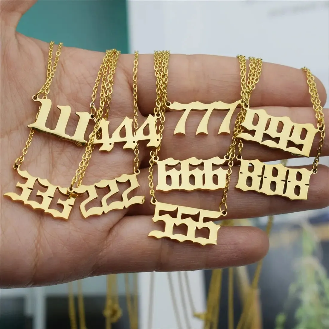 111 222 333 444 555 777 888 999 666 Devil Necklace Stainless Steel Angel Number Necklaces Pendant Charms Minimalist Jewelry