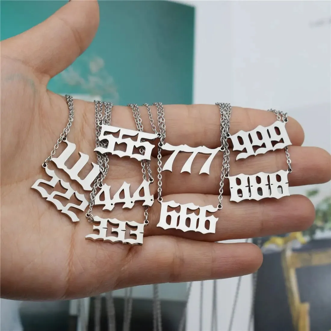 111 222 333 444 555 777 888 999 666 Devil Necklace Stainless Steel Angel Number Necklaces Pendant Charms Minimalist Jewelry