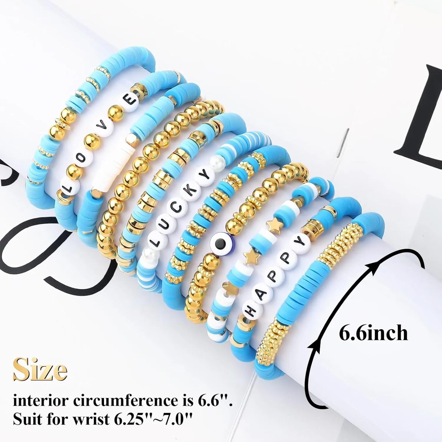 11pcs Beaded Bracelets Set Surfer Heishi Clay Bead Friendship Bracelets for Women Bohemian Stackable Evil Eye Vinyl Disc Beaded Stretch Bracelets Elastic Layering Preppy Y2K Bracelets Jewelry for Teen Girls
