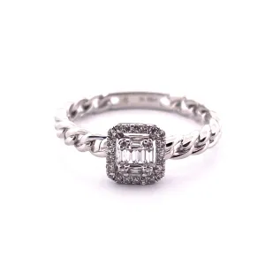 14k 0.125ct Cube Link Design Dainty 14k White Gold Diamond Ring