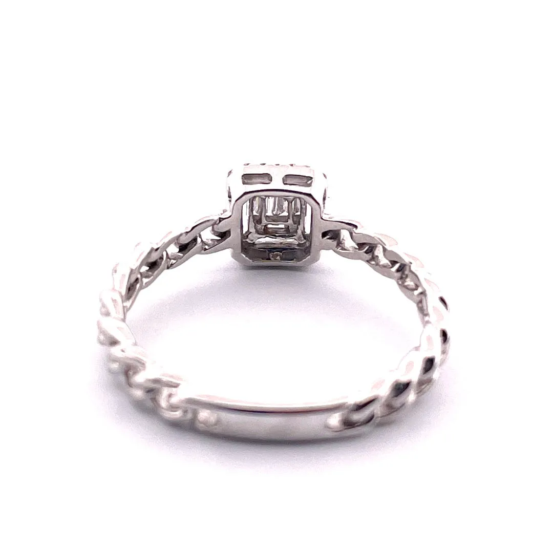 14k 0.125ct Cube Link Design Dainty 14k White Gold Diamond Ring
