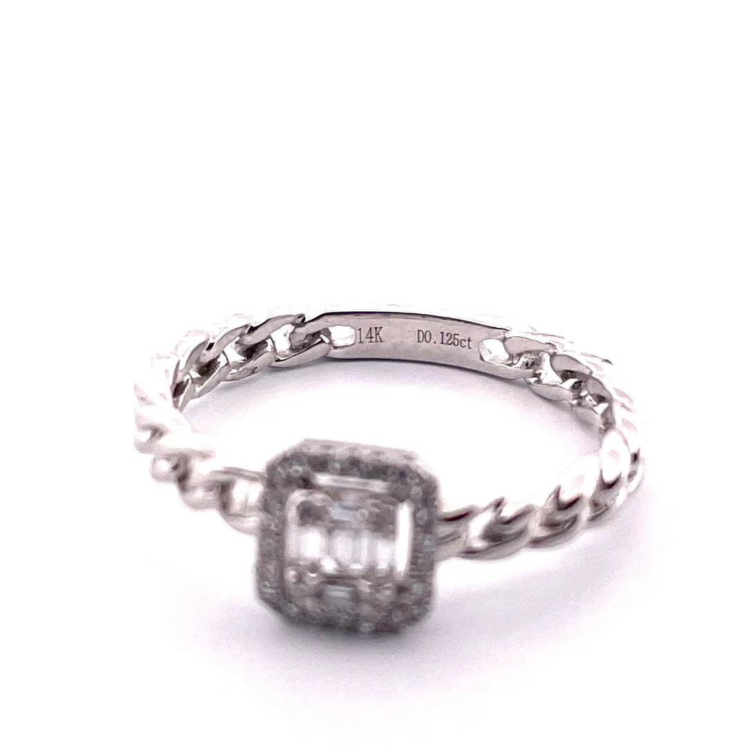 14k 0.125ct Cube Link Design Dainty 14k White Gold Diamond Ring