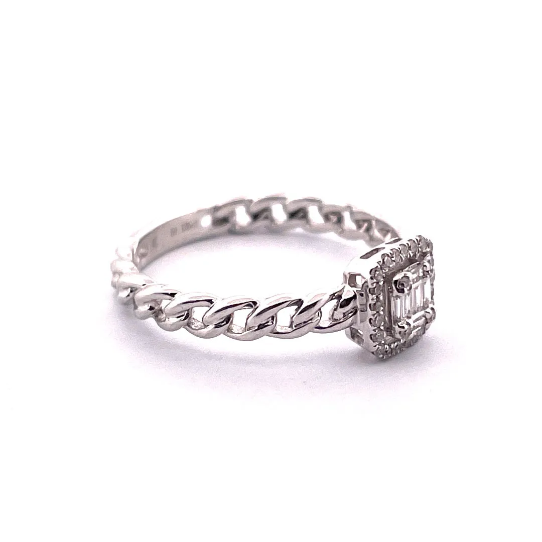 14k 0.125ct Cube Link Design Dainty 14k White Gold Diamond Ring
