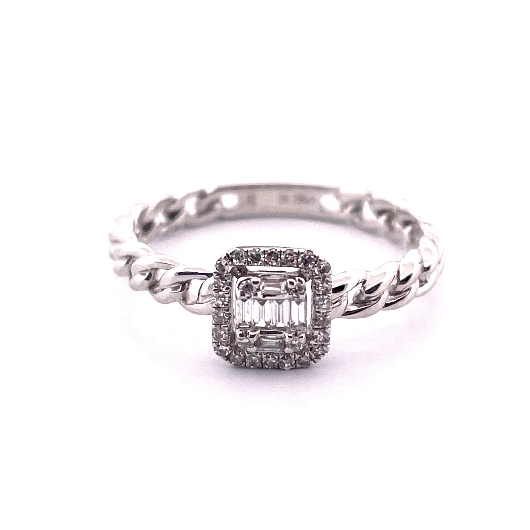 14k 0.125ct Cube Link Design Dainty 14k White Gold Diamond Ring