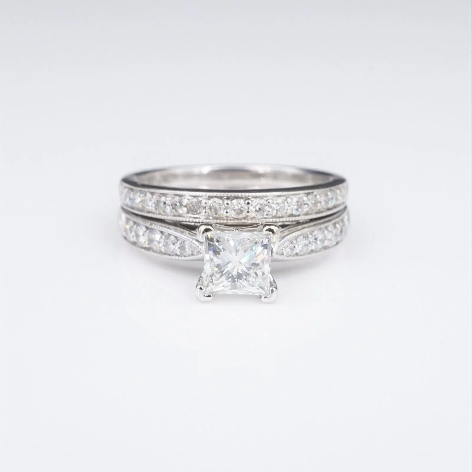 14k Gold 1.2 ctw Diamond Princess Bridal Set Engagement Ring Size 5.25 RG3801