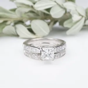 14k Gold 1.2 ctw Diamond Princess Bridal Set Engagement Ring Size 5.25 RG3801