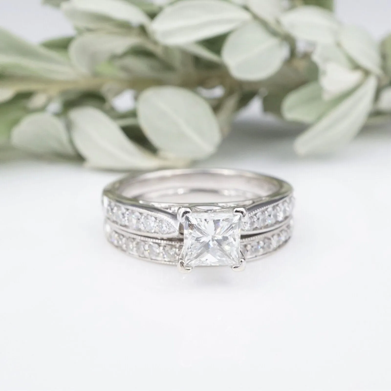 14k Gold 1.2 ctw Diamond Princess Bridal Set Engagement Ring Size 5.25 RG3801