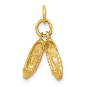 14K Gold 3D Ballet Slippers Charm with Polished Finish and Moveable Design