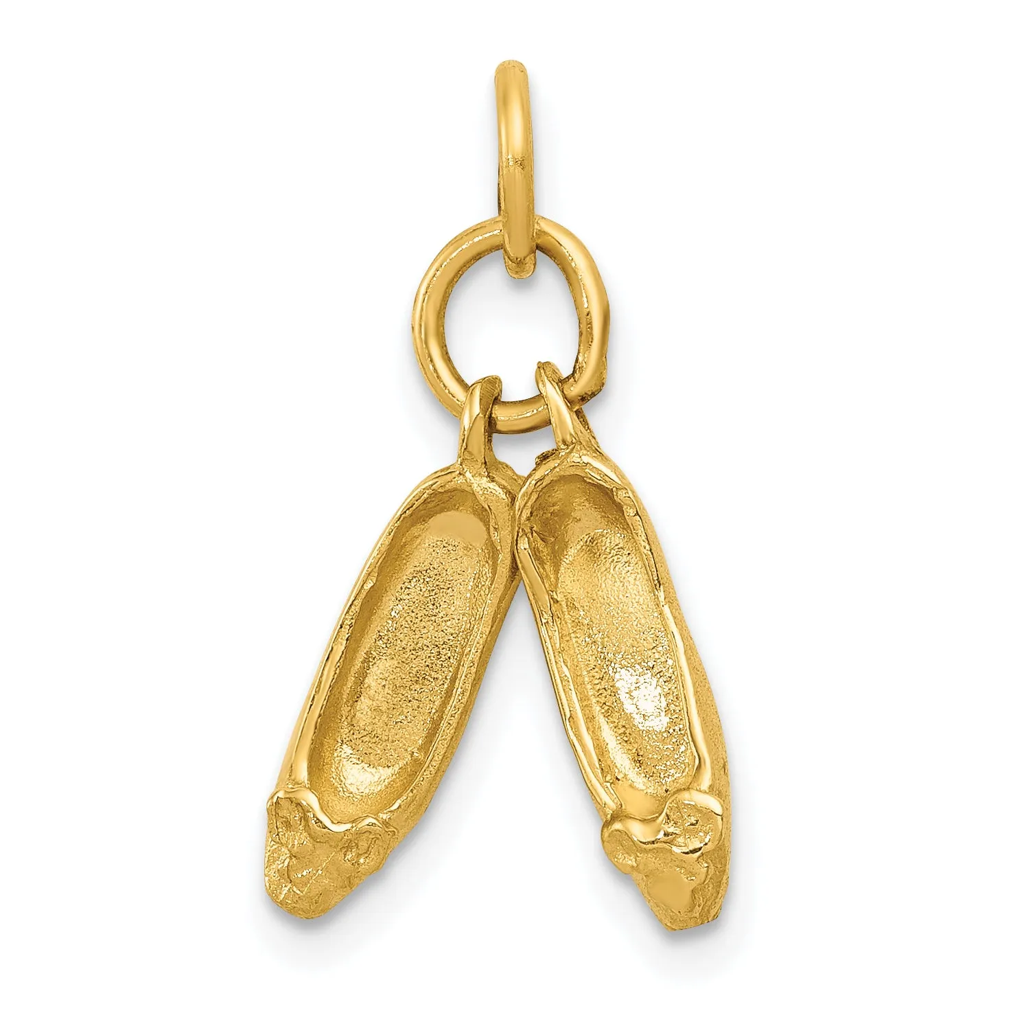 14K Gold 3D Ballet Slippers Charm with Polished Finish and Moveable Design