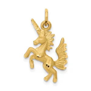 14K Gold 3D Dancing Unicorn Charm with Diamond-Cut Brushed Finish