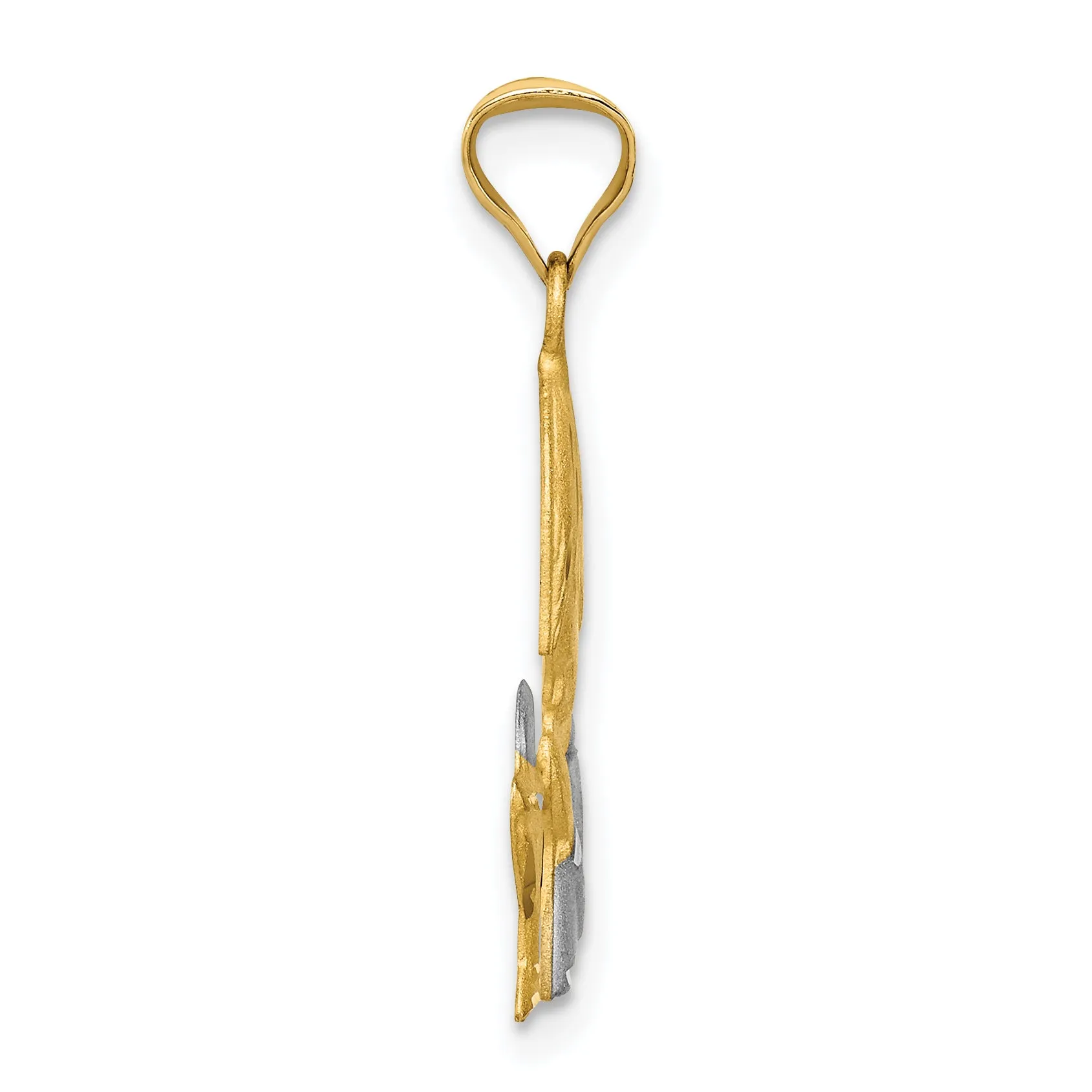 14K Gold and Rhodium Girl's Communion Pendant with Diamond-Cut Detailing
