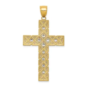 14K Gold and Rhodium Latin Cross Pendant  Solid, Two-Tone, Elegant Design