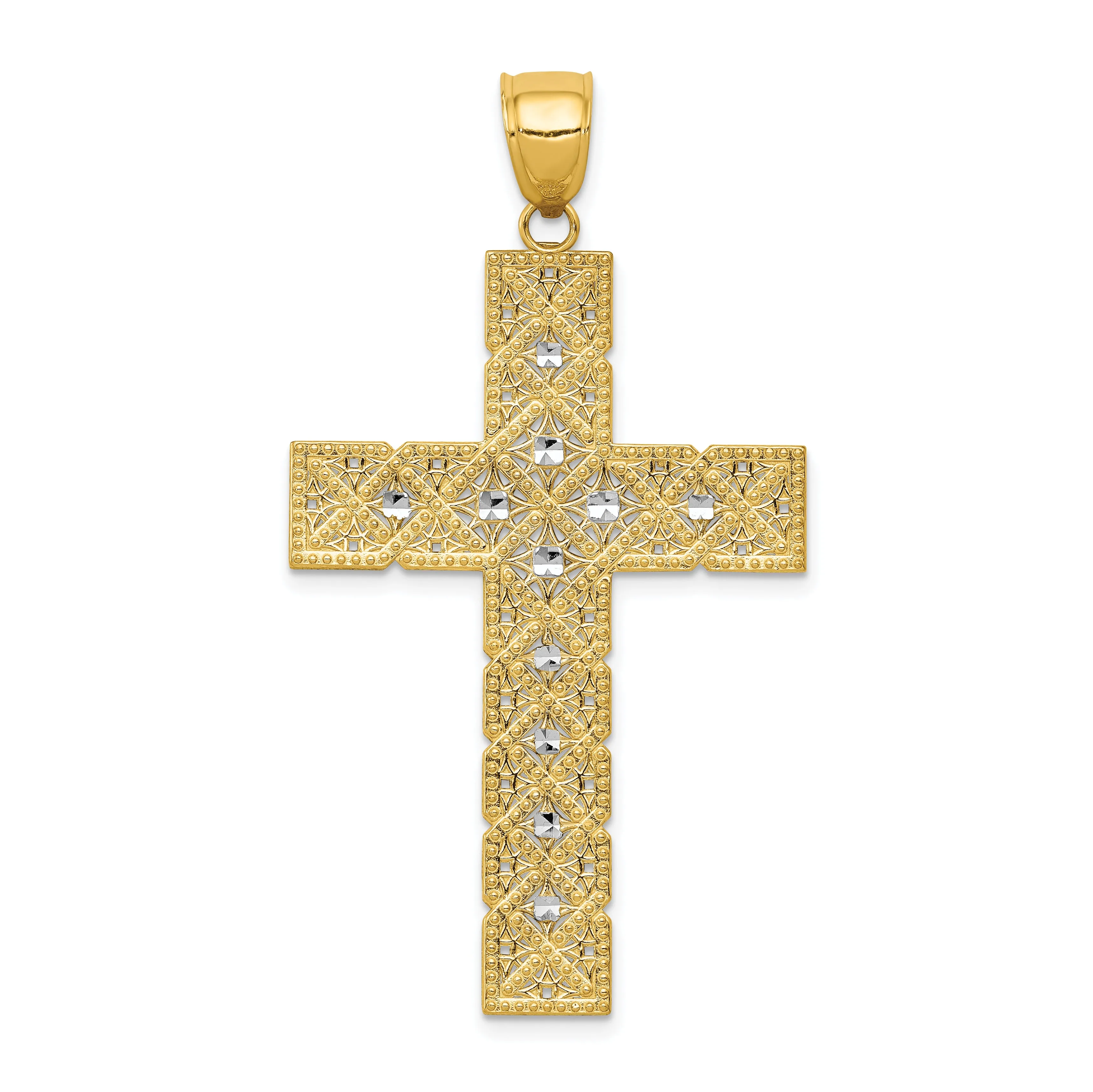 14K Gold and Rhodium Latin Cross Pendant  Solid, Two-Tone, Elegant Design