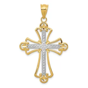 14K Gold Budded Cross Pendant with Rhodium Plating Elegant Solid Design