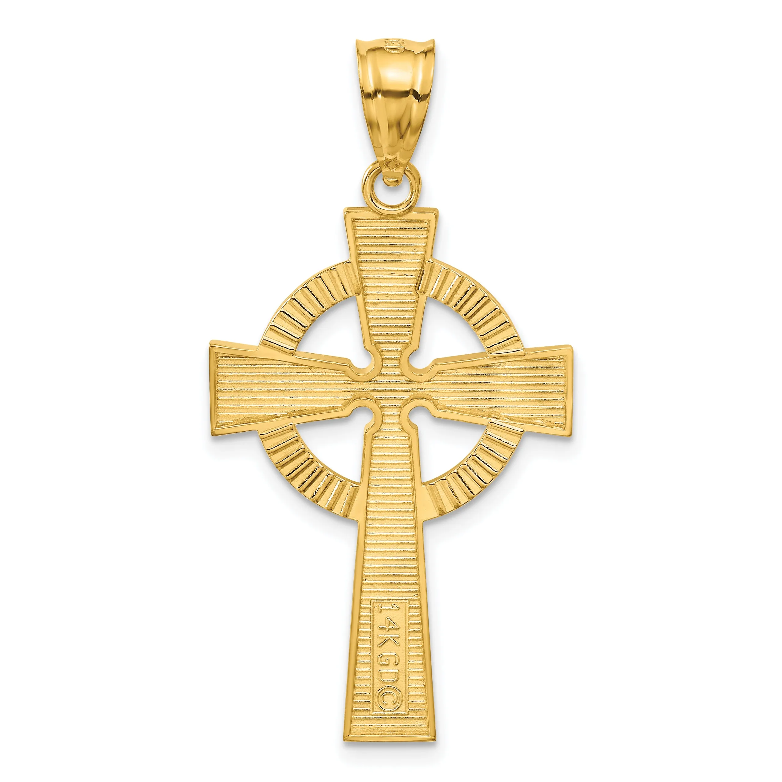 14K Gold Celtic Cross Pendant with Textured Detail  Solid Cast Design