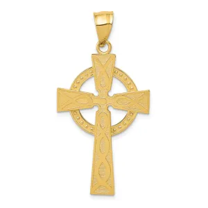 14K Gold Celtic Cross Pendant with Textured Detail  Solid Cast Design