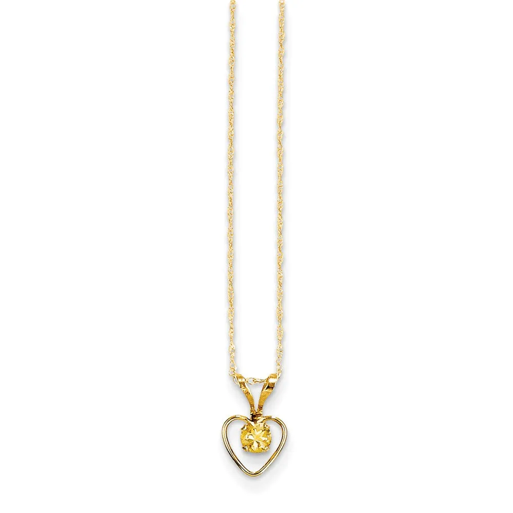 14K Gold Citrine Heart Necklace Elegant November Birthstone Gift