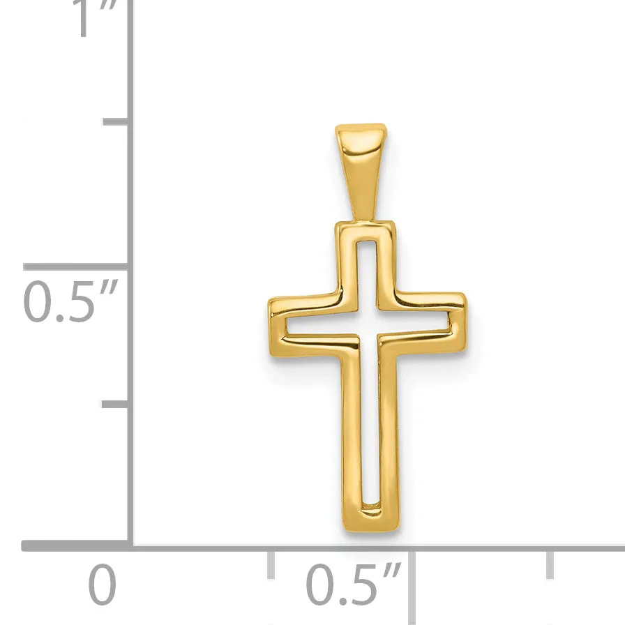 14K Gold Cross Charm Pendant with Sleek Yellow Finish  19mm