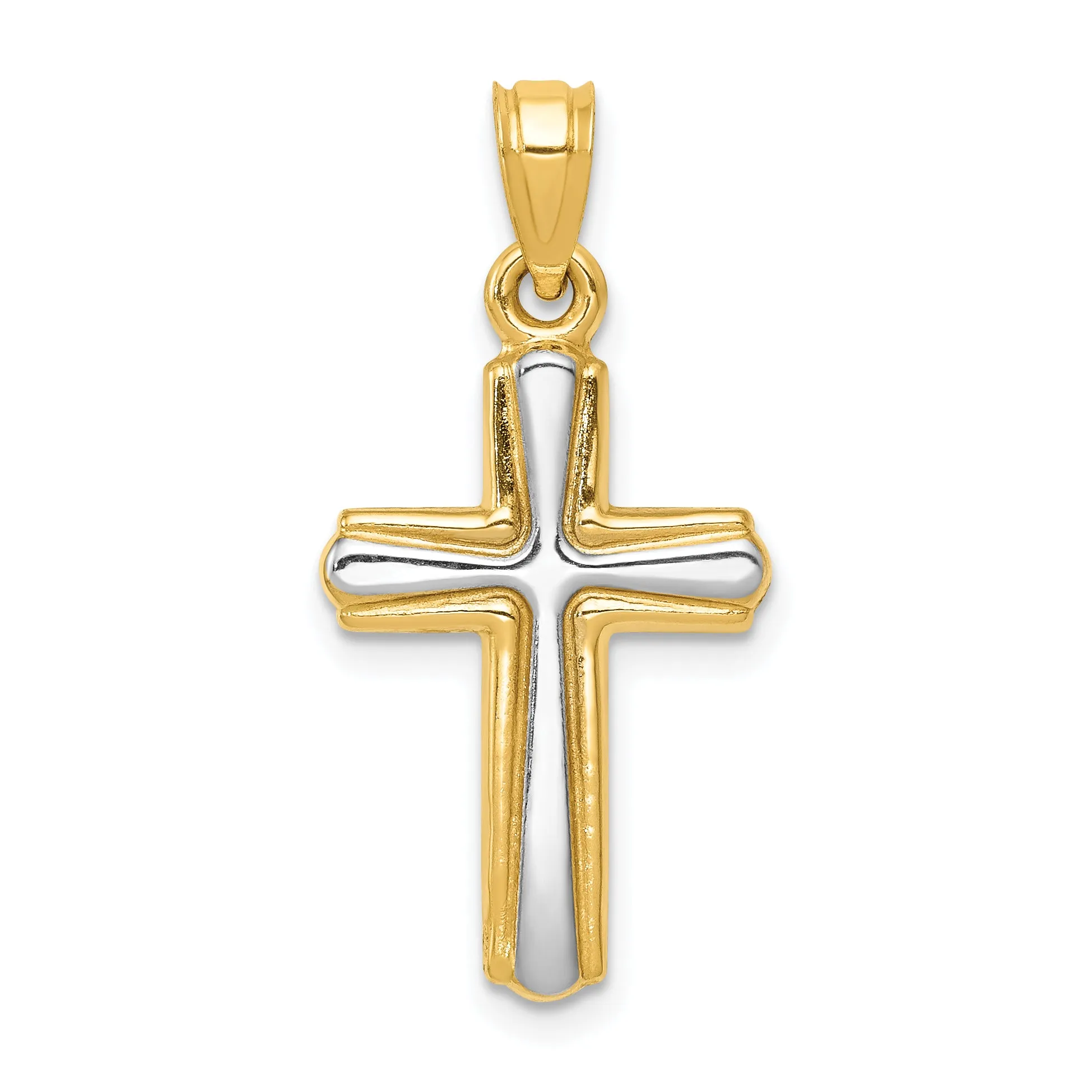 14K Gold Cross Pendant with Rhodium Plating  Elegant Two-Tone Design