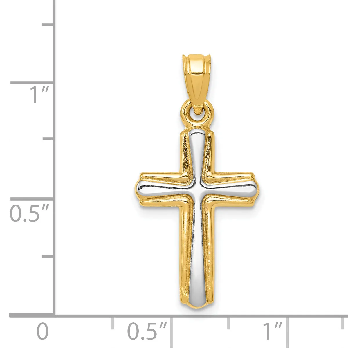 14K Gold Cross Pendant with Rhodium Plating  Elegant Two-Tone Design