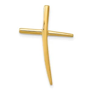 14K Gold Curved Cross Pendant Slide with Polished Finish Solid and Elegant Design